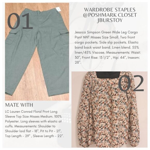 Jessica Simpson Green Wide Leg Cargo Linen Blend Pant NWT Misses Size Small - Picture 2 of 8